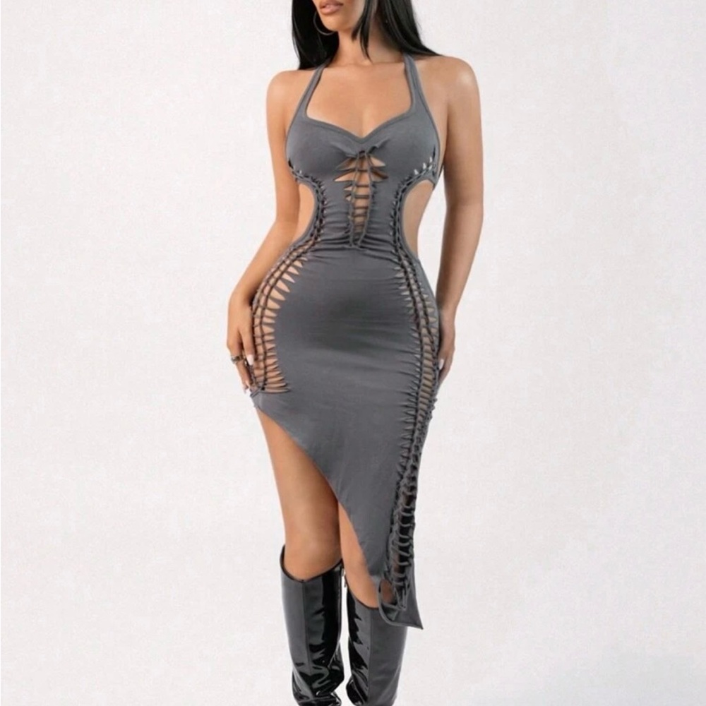 Sexy Elegant Gray Cut-Out Dress